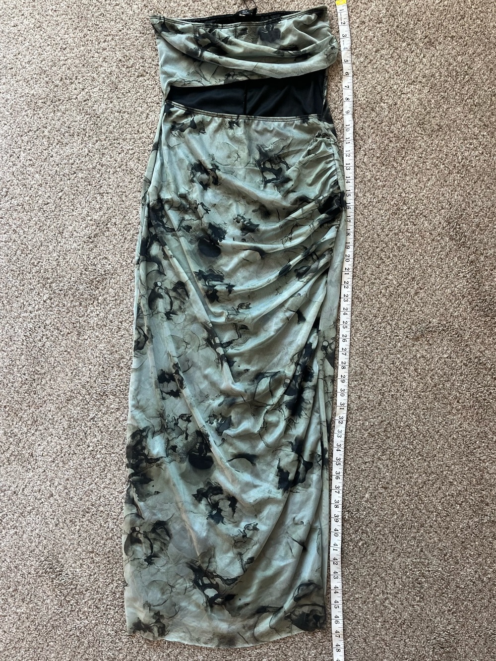 NEW WITH TAGS!!! PrettyLittleThing “dark grey printed bandeau cutout maxi dress”